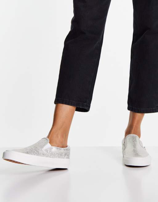 Vans - Instapsneakers van gebarsten leer in zilver
