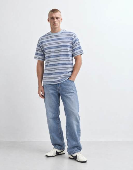 Vans - jersey holgado de manga corta con ribete a rayas en azul claro, 6 de 9