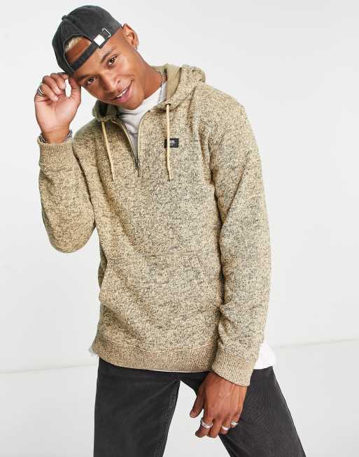 Vans – Kapuzenpullover aus Teddystoff in Taupe mit kurzem Reißverschluss 