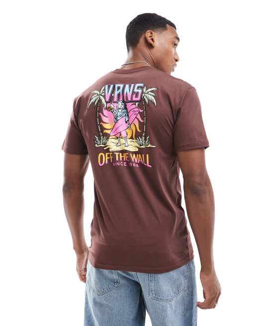 Vans - Klassiek T-shirt met palmboomprint in chocoladebruin