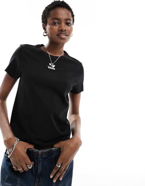 Vans – Knapp geschnittenes T-Shirt in Schwarz mit mittigem Logo - view 1