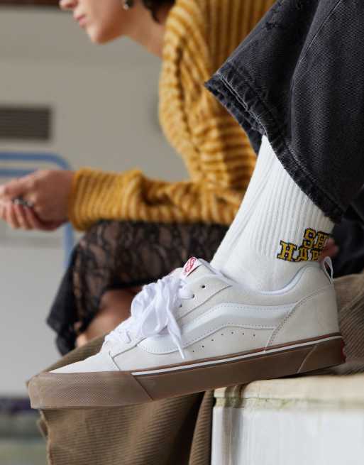 Vans Knu Skool chunky sneakers in white with gum sole ASOS