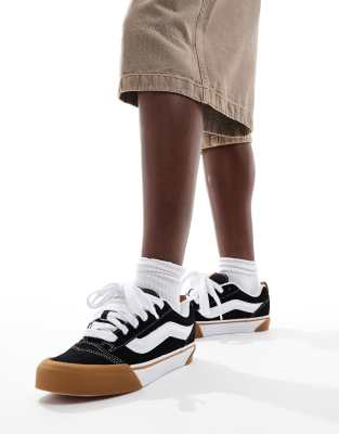 Vans knu skool chunky trainers in black and white with gum sole detail