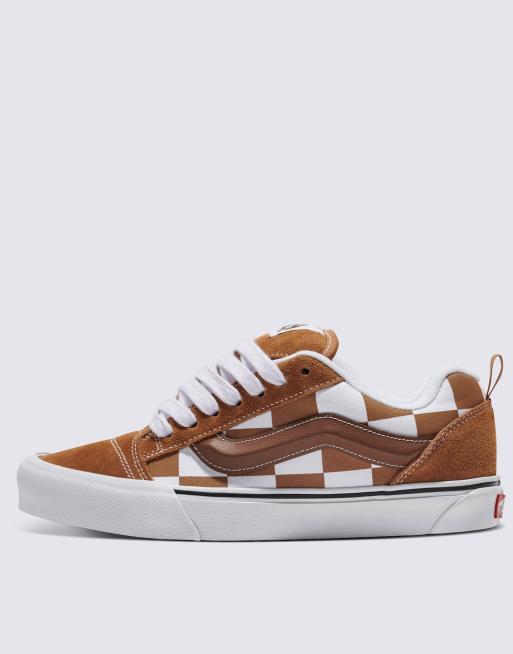 Vans Knu Skool sneakers in checkerboard print in brown