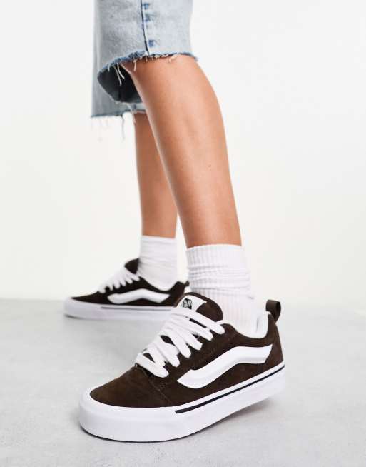 Vans Knu Skool Sneakers met dikke zool in bruin en wit