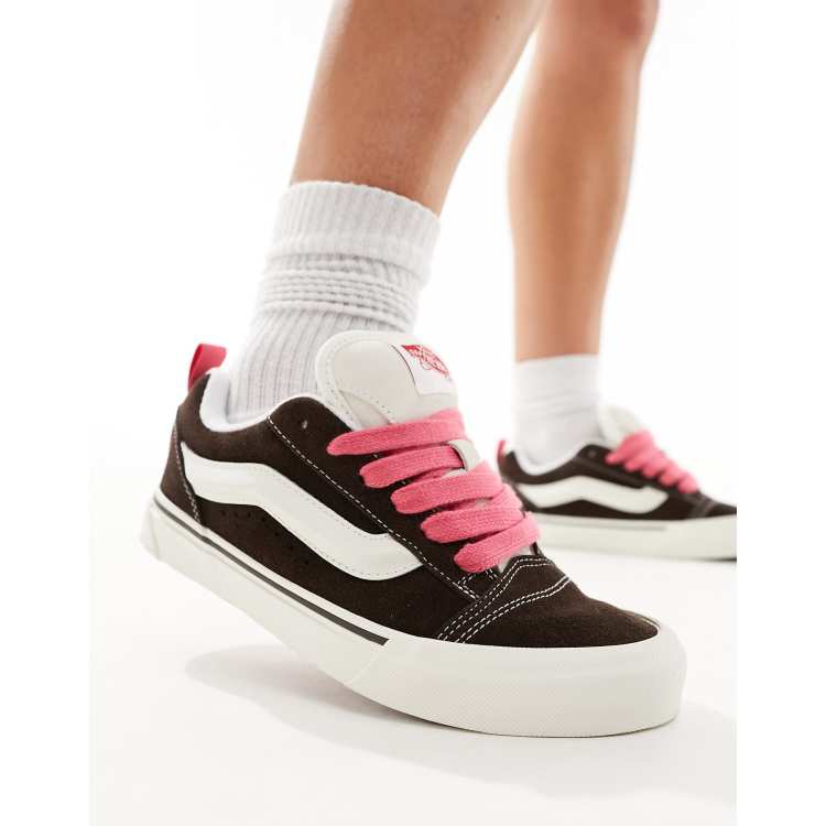 Vans Knu Skool sneakers with pink laces in brown and white ASOS