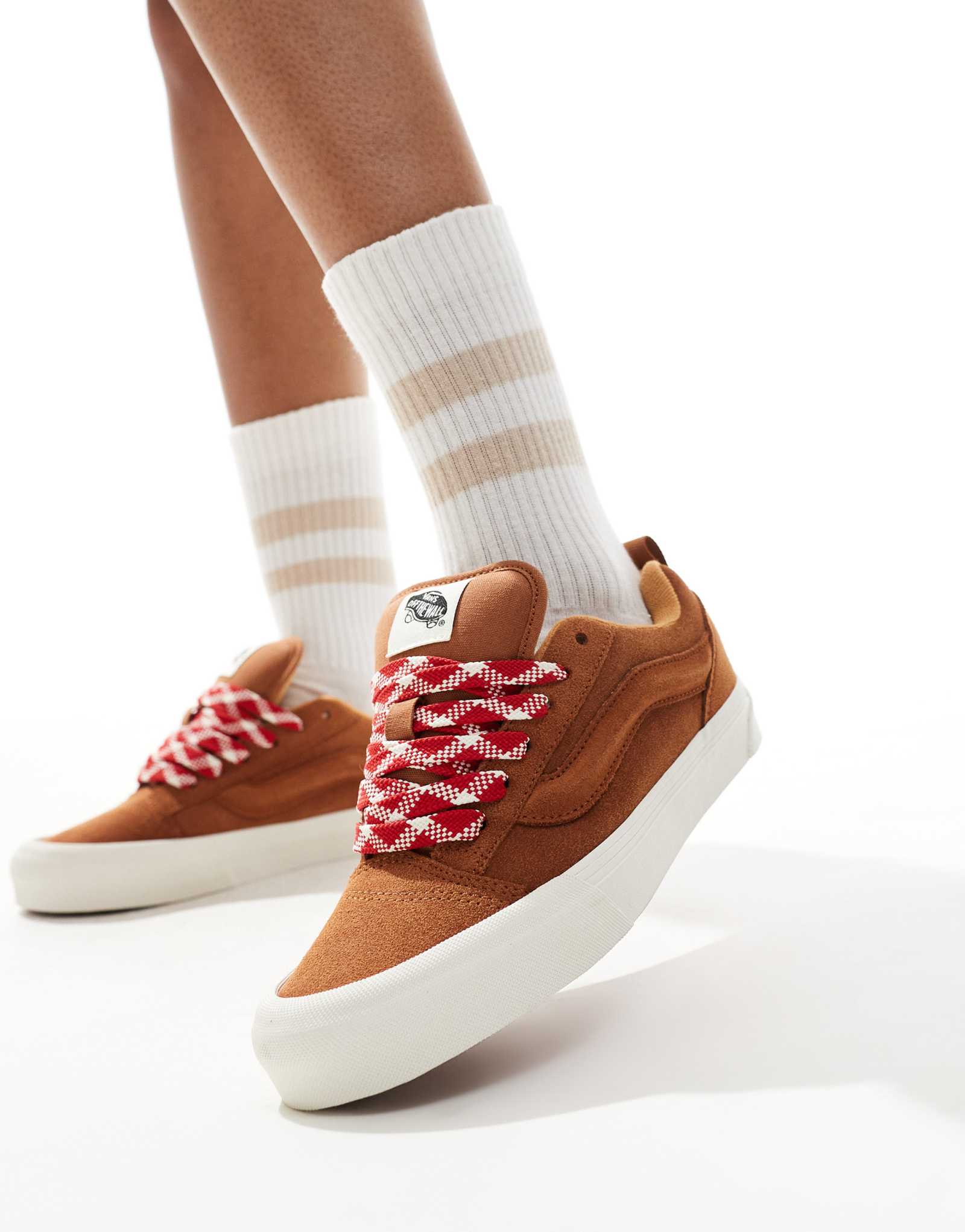 Винтажные кроссовки Vans Knu Skool светло-коричневого и красного цветов