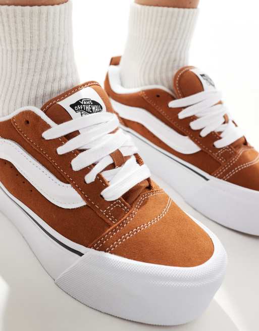 Vans knu stack chunky platform trainers in dark orange and white