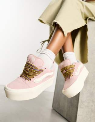 Vans Knu Stack Sneaker in Rosa mit bunten Schn rsenkeln