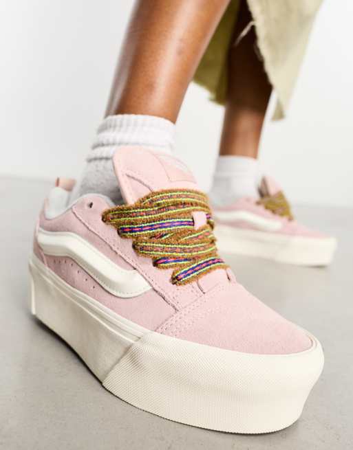 Vans Knu Stack trainers in pink with multicoloured laces ASOS