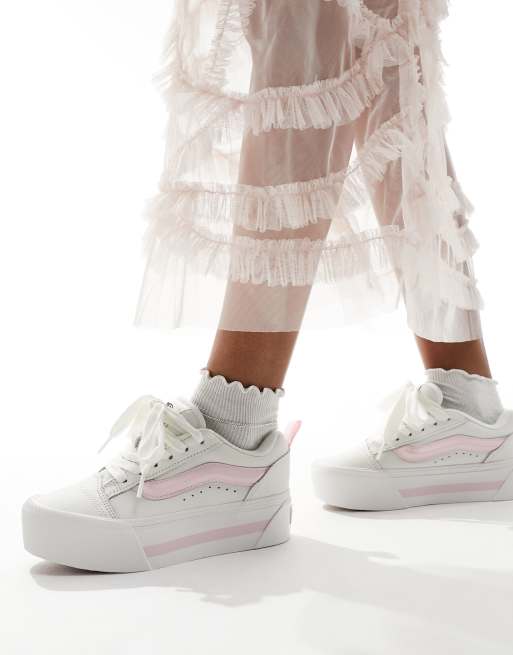 VANS★KNU STACK★厚底★SMARTEN UP WHITE/PINK New Vans Knu Stack Smarten Up White/Pink Sneakers Low-Top