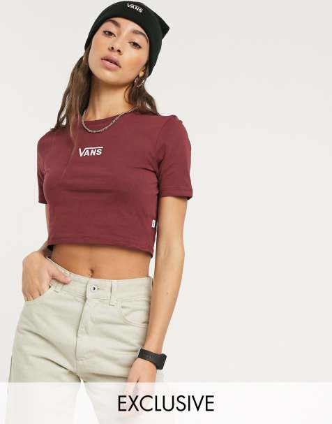 Vans – Kurz geschnittenes T-Shirt mit tiefem V-Ausschnitt in Burgunder, exklusiv bei ASOS