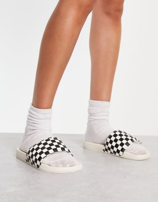 Vans slides sales black checkerboard