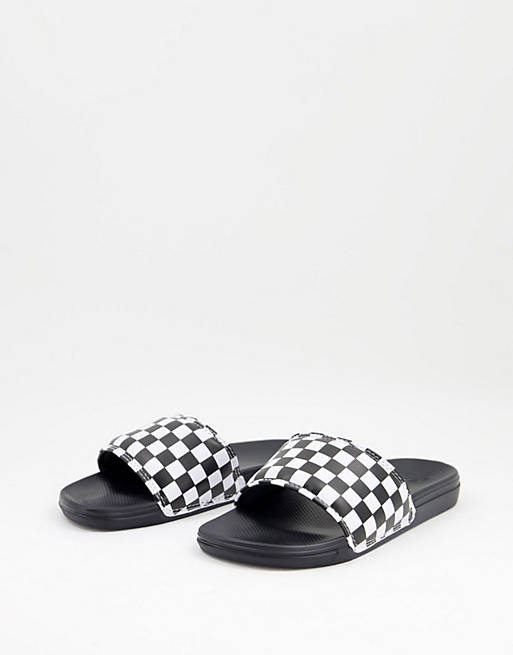 Shoes Flip Flops/Vans La Costa checkerboard sliders in black/white 