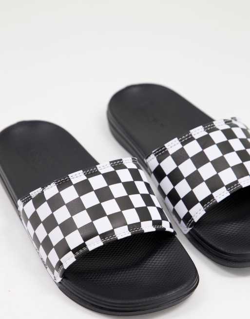 Vans La Costa Claquettes motif damier Noir et blanc