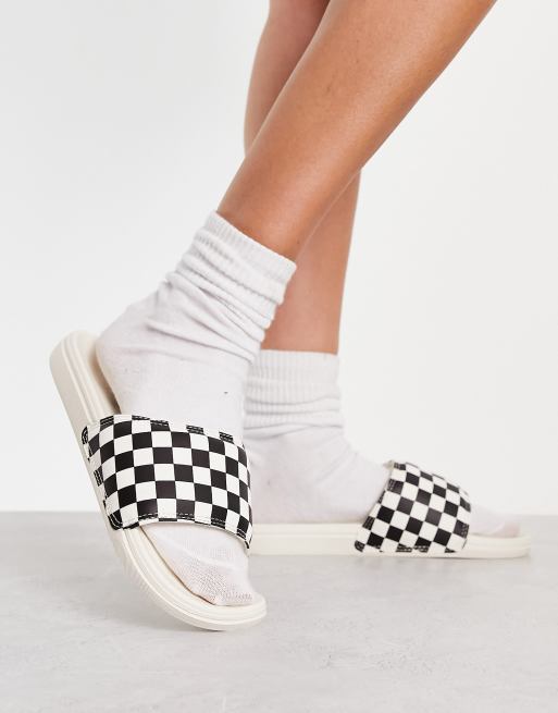 Vans – La Costa – Naturvita schackrutiga tofflor med logga, 3 av 4