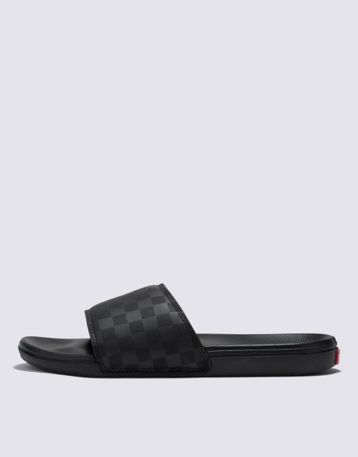 Vans slides sales checkerboard black