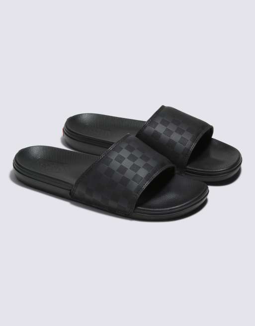 Vans black hot sale checkerboard slides