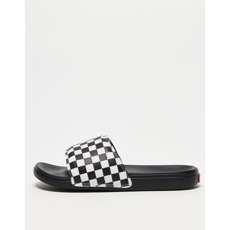 Vans slides checkerboard black sales