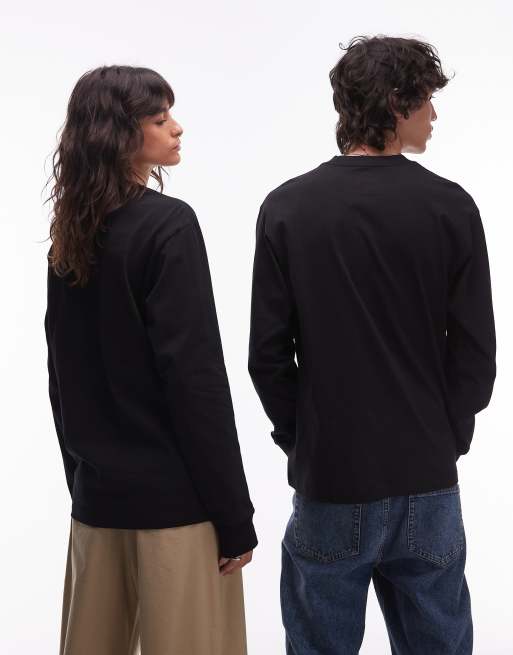 Vans left chest logo loose fit long sleeve t-shirt in black