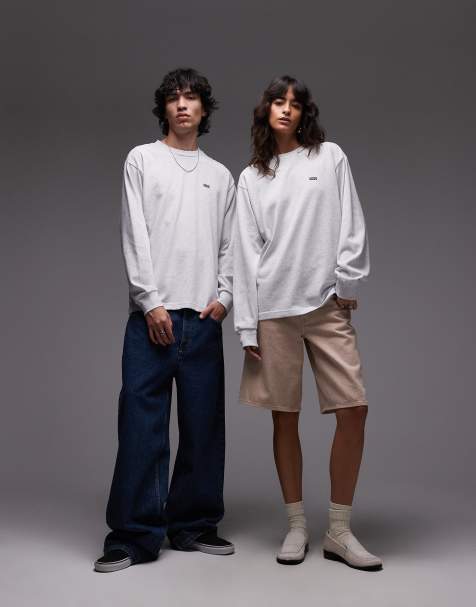 Vans left chest logo loose fit long sleeve t-shirt in light grey - view 1