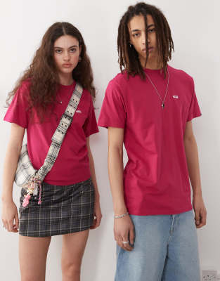 Vans Vans left chest logo regular fit t-shirt in maroon-Red