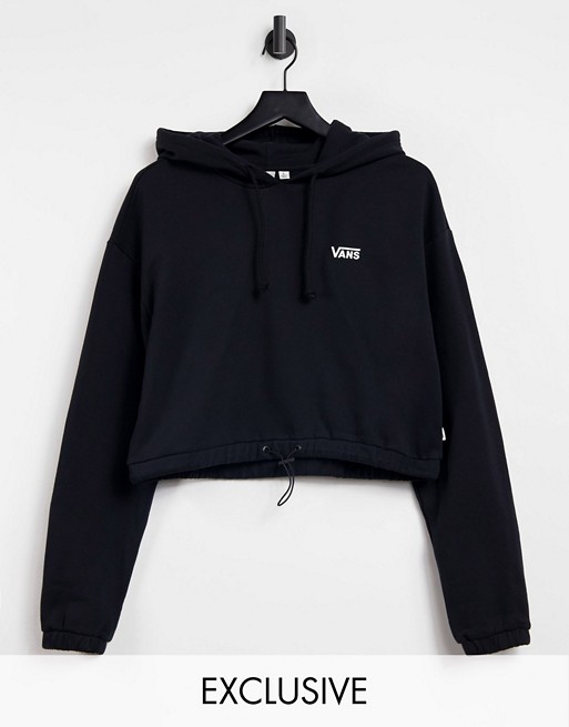 Vans Left Chest Small Logo cropped draw cord hoodie in black Exclusive at ASOS