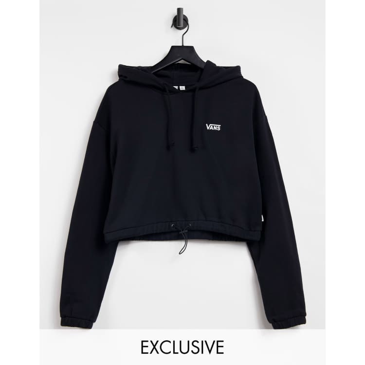 Vans Left Chest Small Logo cropped draw corduroy hoodie in black Exclusive at ASOS