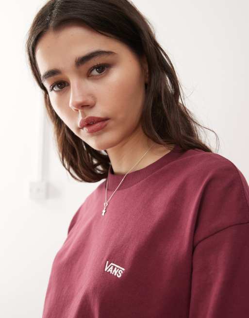 Vans Left Chest T-Shirt oversize bordeaux con logo In