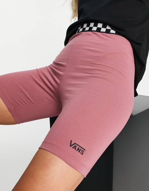 Vans – Leggings-Shorts in Rosa mit Bund mit Schachbrettmuster