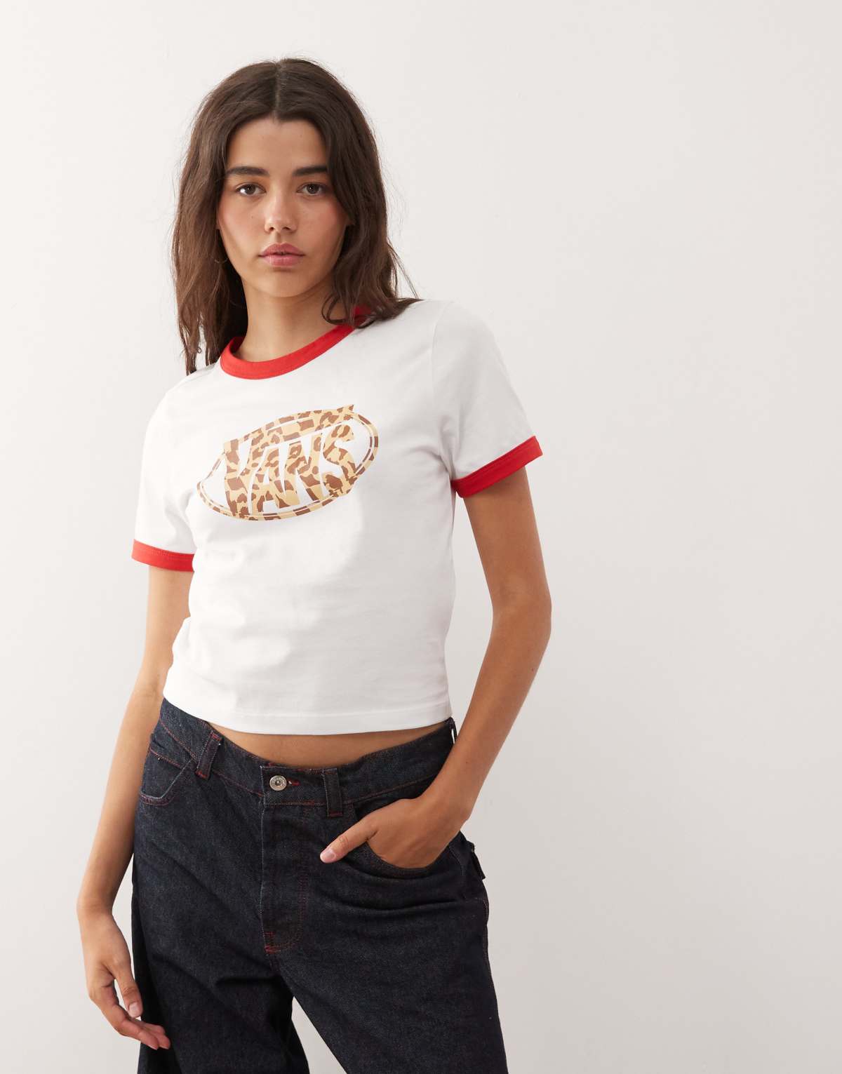 Vans Leopard oval ringer tee in racing red