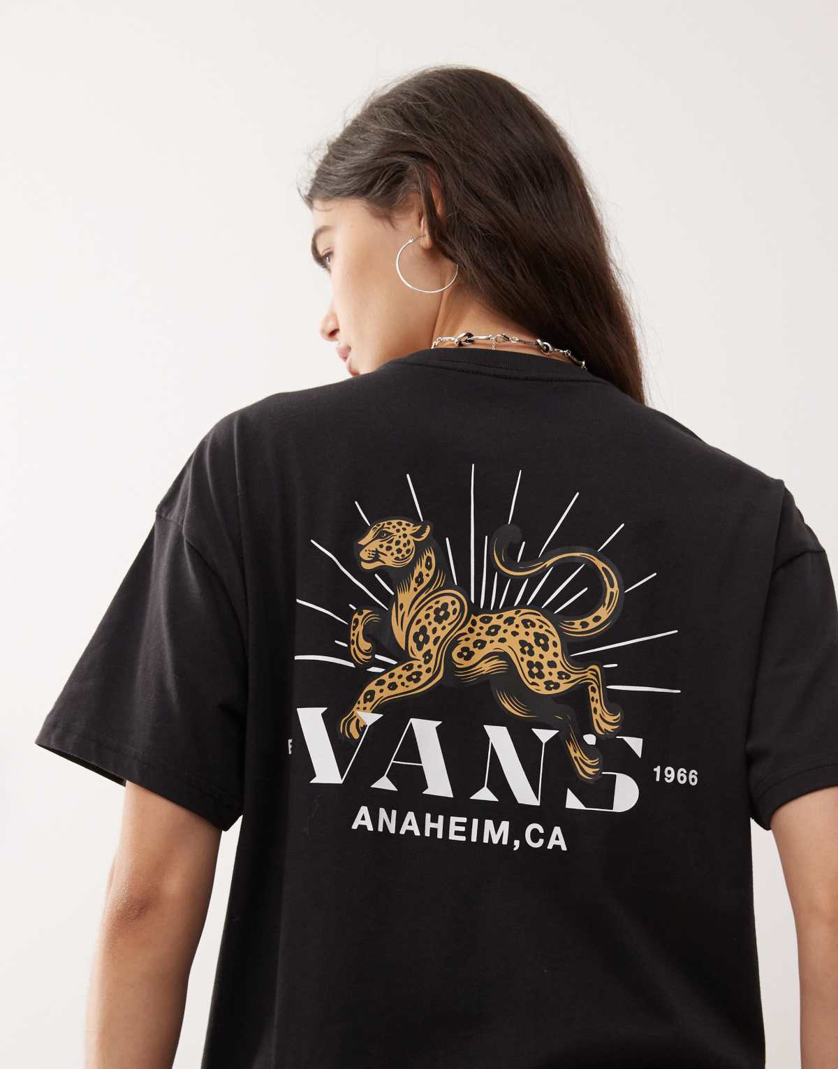 Vans Leopard palm oversized tee in black