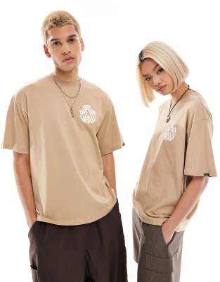 Vans - Lockeres T-Shirt in Hellbraun mit rundem Logo und Rückenprint-Brown