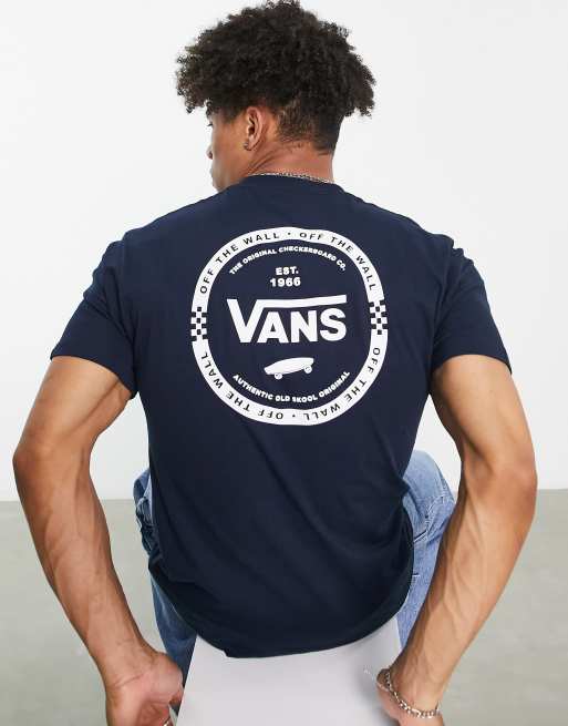 Vans – Logo Check – Granatowy T-shirt z nadrukiem z logo na plecach