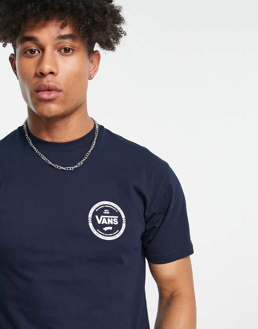 Vans Logo Check T Shirt in Marineblau mit Ruckenprint ASOS
