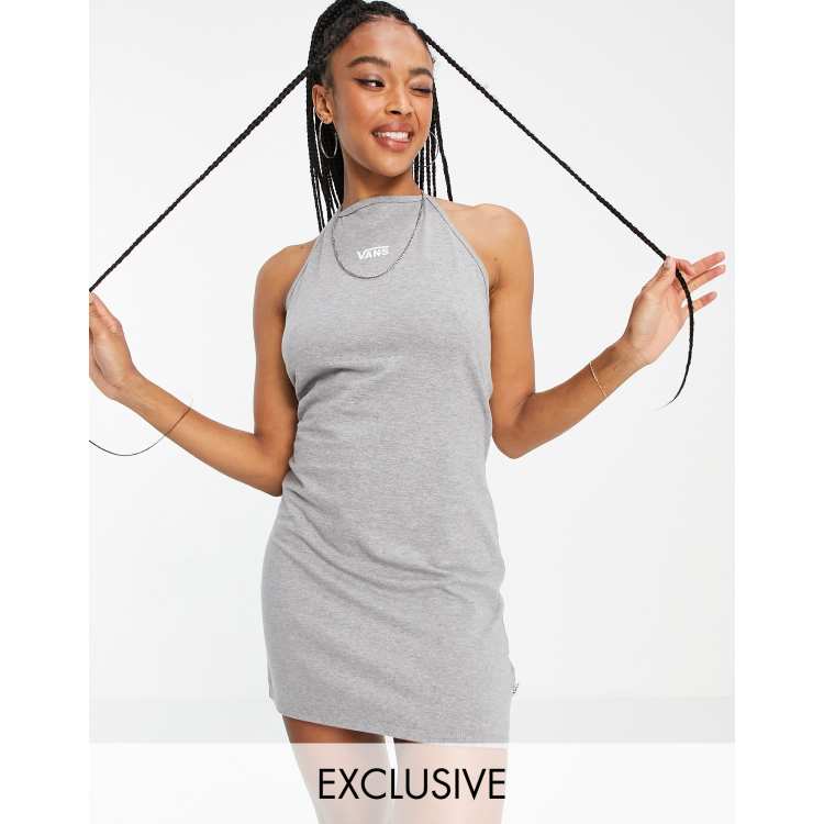 vans grey dress Vans Logo halterneck dress in grey Exclusive at ASOS