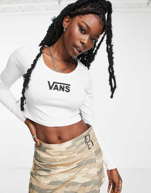 Vans Sass Scoop Crop Ls Top in White Barbie