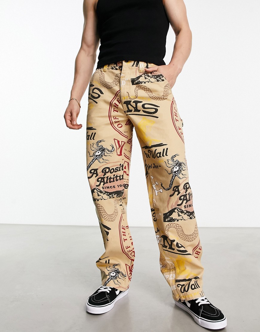 Vans Loose Carpenter Canvas Printed Pants In Beige-neutral