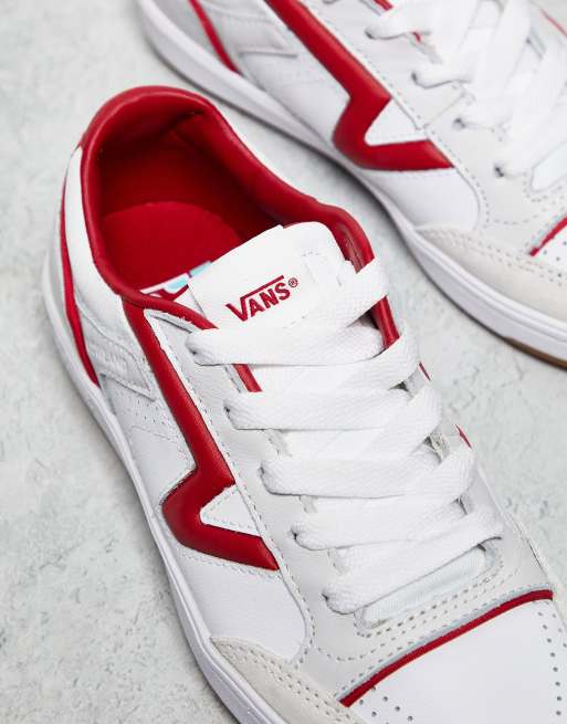 Vans Lowland Baskets en cuir avec d tails rouges Blanc ASOS