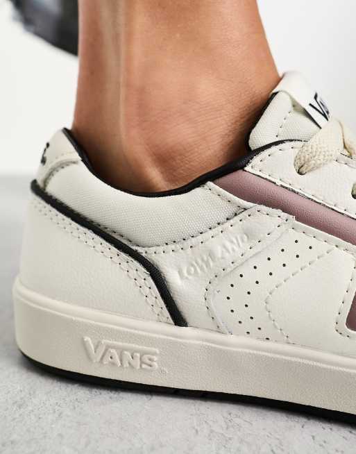 Vans Lowland leather trainers in off white and maroon