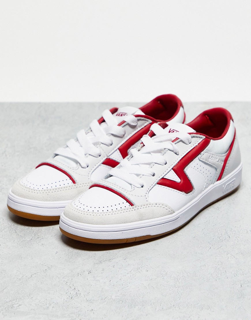 Vans Lowland Sneakers In White Leather With Red Details