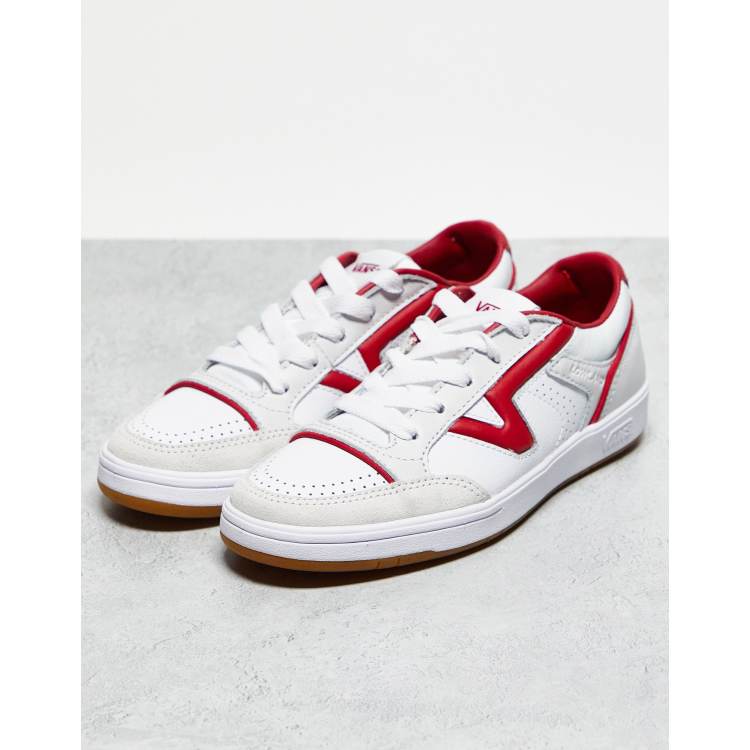 Vans red best sale and white shoes