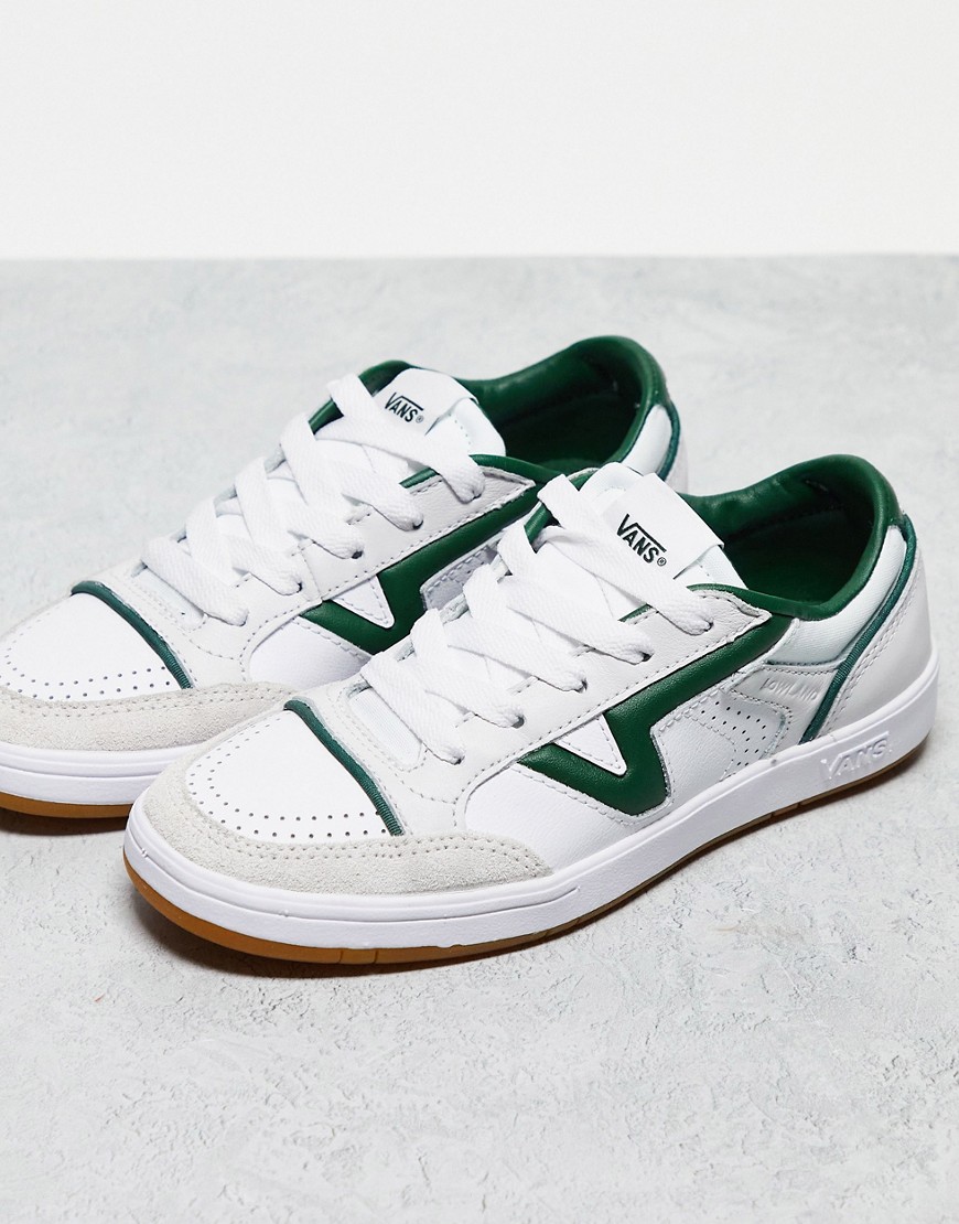 Vans Lowland trainers in white and green with gum sole
