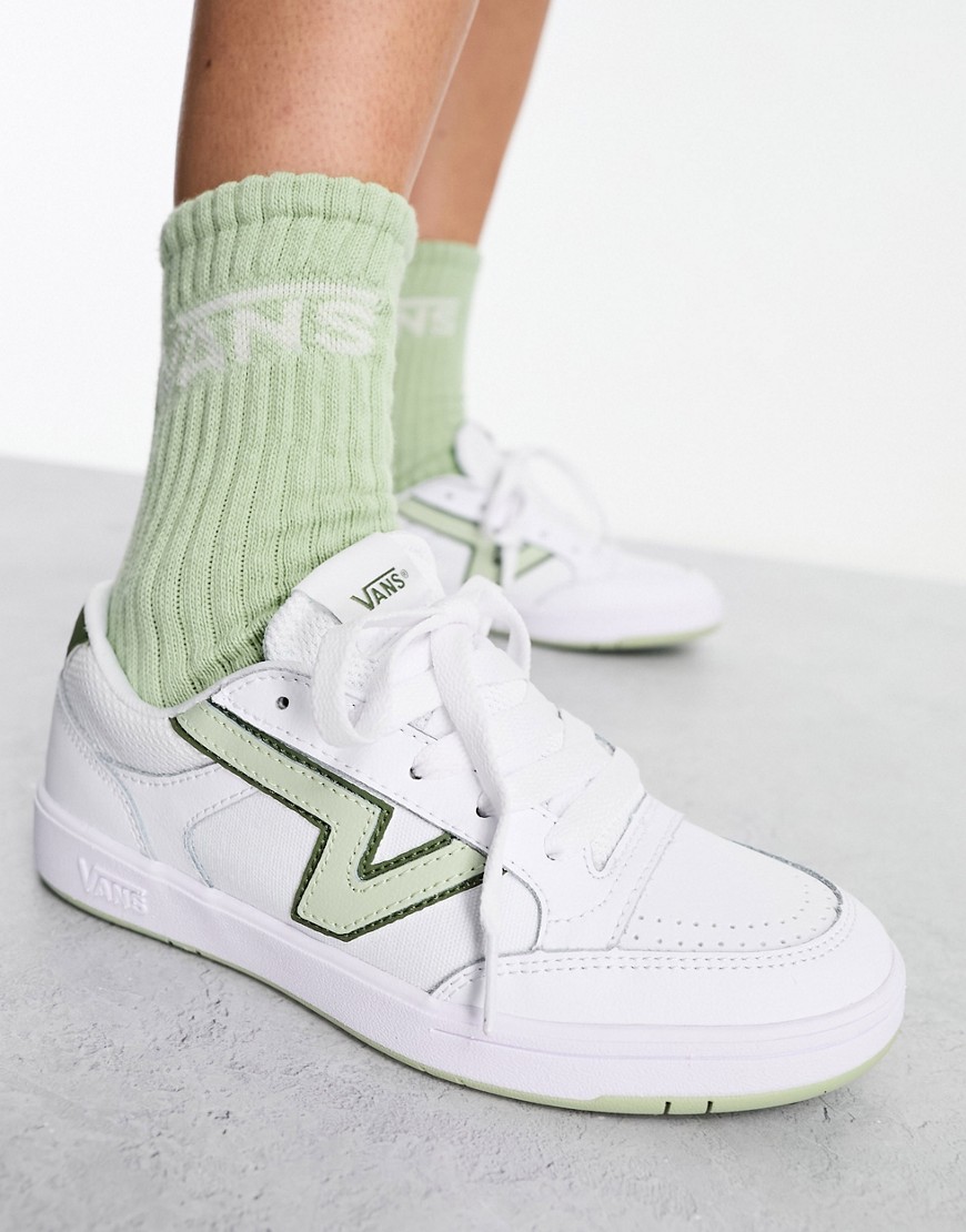 Vans Lowland trainers in white leather with green pop