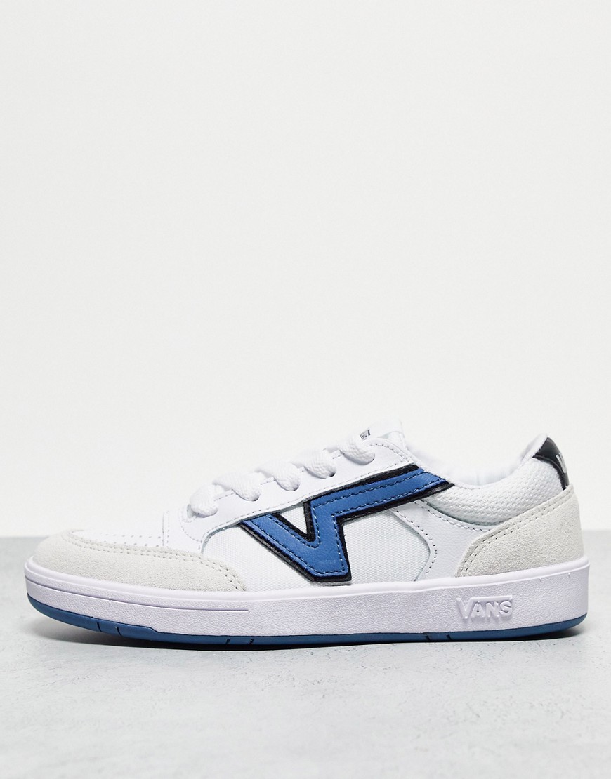 Vans Lowland trainers in white with blue side stripe