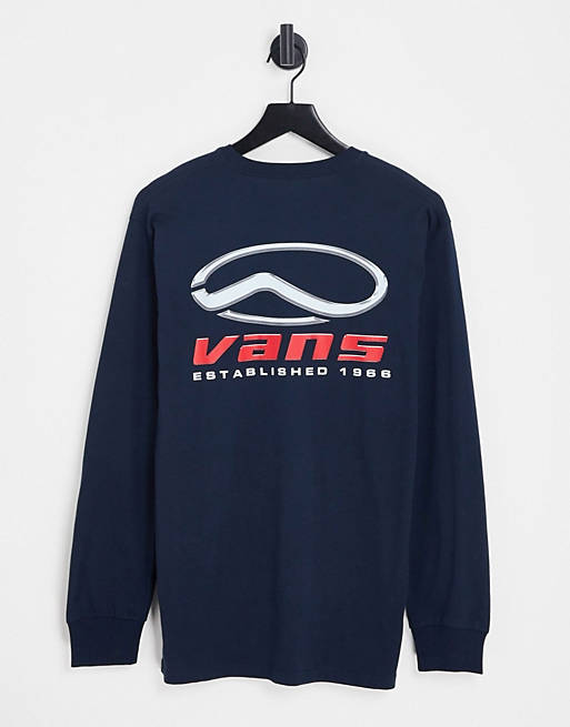 Vans - Maglietta a maniche lunghe con stampa con logo sul retro blu navy