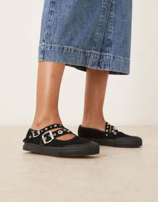 Vans - Mary-Jane-Ballerinas in Schwarz mit überkreuzten Riemen und Schnallendetails