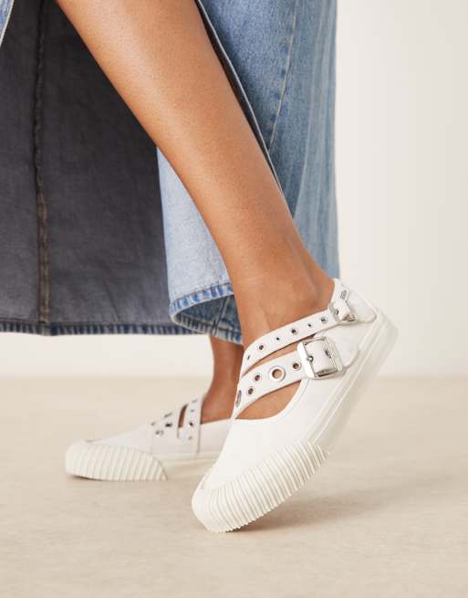 Vans – Mary-Jane-Ballerinas in Weiß mit überkreuzten Riemen und Schnallendetails, 3 von 4