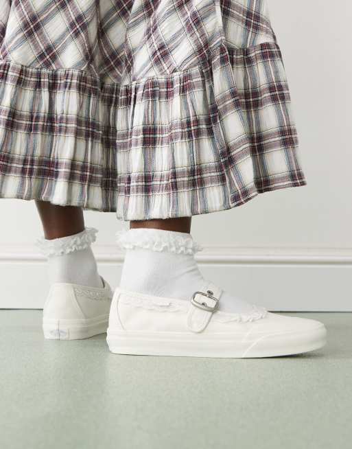 Vans Mary Jane canvas sneakers in white with ruffle detail