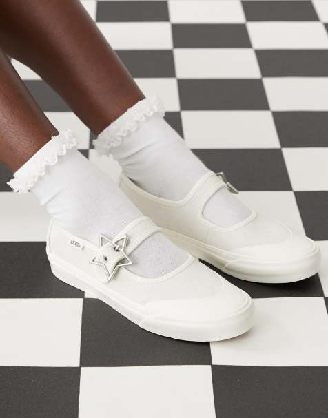 Vans Mary Jane canvas sneakers in white with star buckle detail - view 1